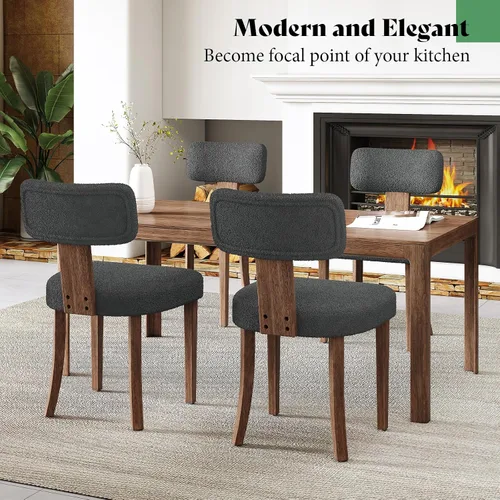 Vista 6 de AMERLIFE Juego de 2 sillas de cocina, sillas Boucle con respaldo y asiento curvados tapizados, marco de madera dura de estilo moderno, color gris