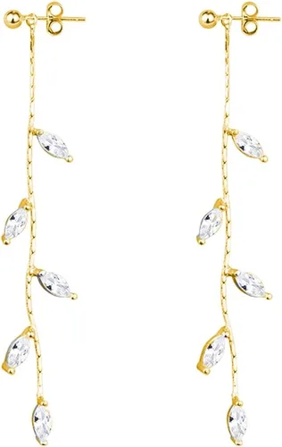 Vista 9 de SLUYNZ Solid 925 Sterling Silver CZ Droplet Dangle Earrings Chain for Women Teens Dainty Olive Leaf Dangling Earrings Elegant Wedding Bridal plata
