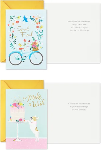 Vista 4 de Hallmark Surtido de tarjetas de cumpleaños, 16 tarjetas con sobres (bicicleta, cactus, bulldog francés, helado)