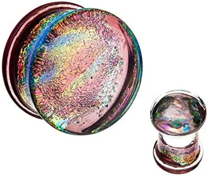 Vista 2 de Pierced Owl - Purple Multicolor Sparkling Swirl Single Flared Glass Plugs, Sold as a Pair