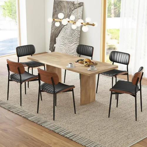 Vista 13 de HENGJIANYI Bentwood - Juego de 2 sillas de comedor modernas de piel sintética con patas de metal, sillas de cocina tapizadas de mediados de siglo