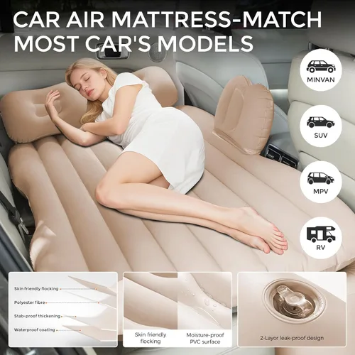 Vista 6 de BEBAS Colchón de aire inflable, cama de viaje, cama de campamento engrosada, almohadilla para dormir con bomba de aire para automóvil, tienda