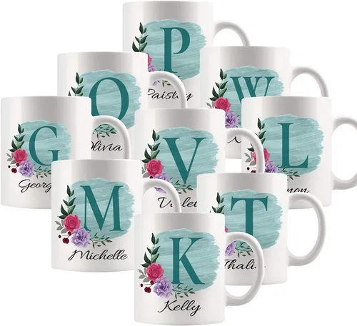 Vista 15 de Taza de café personalizada para tus amigos y familiares con inicial y nombre, regalo para todas las ocasiones, cumpleaños, Navidad, regalo de Acción