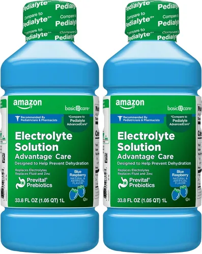 Vista 10 de Amazon Basic Care Solución de electrolitos Advantage Care con prebióticos PreVital, sabor a frambuesa azul, diseñada para ayudar a prevenir