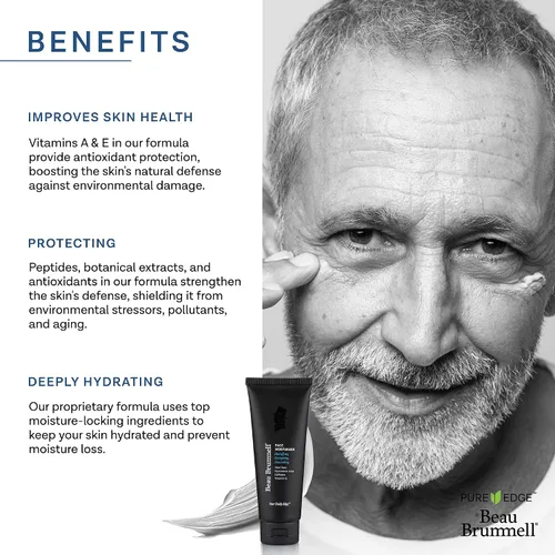 Vista 4 de Beau Brummell Crema hidratante facial con acabado mate para hombre, de rápida absorción, loción facial ligera con vitaminas A+E, aloe vera
