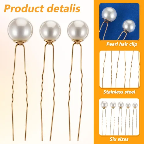 Vista 4 de 18 piezas de accesorios para el cabello de novia, perlas de boda, pasadores de pelo en forma de U, clips de perlas para novia, dama de honor