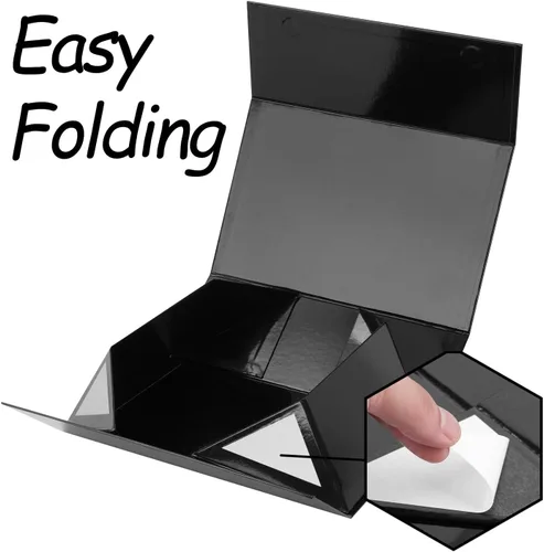 Vista 3 de Caja de regalo negra extragrande de 19 x 16 x 6 pulgadas, enorme caja rectangular plegable con tapa cierre magnético para propuesta de padrino