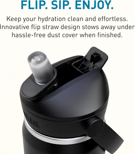 Vista 5 de CamelBak - Thrive - Botella de agua con tapa y pajilla, 20 onzas - Aislante de acero inoxidable, color negro