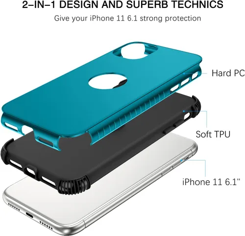 Vista 2 de BENTOBEN Funda para iPhone 11, funda para teléfono iPhone 11, resistente 2 en 1, protección completa rugosa a prueba de golpes, híbrida parachoques