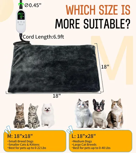 Vista 6 de Almohadilla térmica para mascotas para gatos y perros, cama eléctrica para gatos con temperatura ajustable (12 niveles) y temporizador