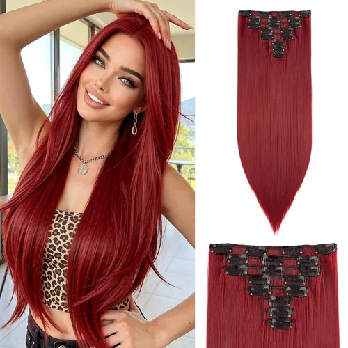Vista 23 de S-noilite 8 piezas de extensiones de cabello largo con clip para mujer, extensiones de cabello sintético de doble trama, 18 pulgadas, #12H24 Honey