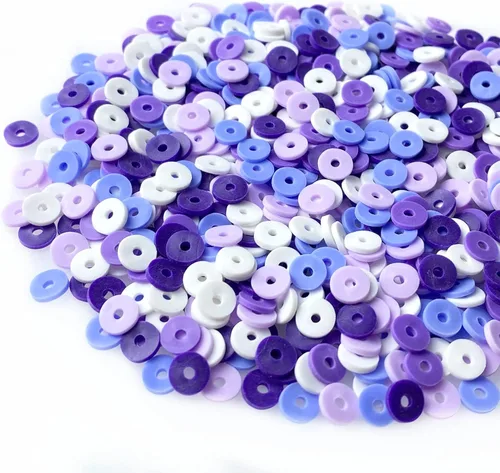 Vista 14 de 2000 cuentas de vinilo Heishi planas, redondas, de arcilla polimérica, espaciadoras para hacer pulseras, collares, aretes, accesorios para blanco