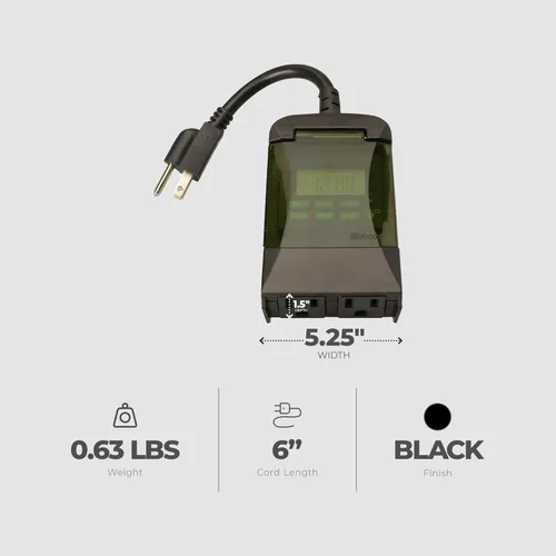 Vista 5 de Woods 50014WD Temporizador digital enchufable para exteriores de 7 días, 2 tomas de tierra