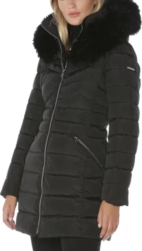 Vista 4 de LAUNDRY BY SHELLI SEGAL Chaqueta acolchada para mujer con capucha de piel sintética desmontable y cuello grande