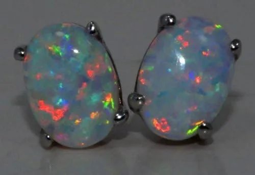 Vista 2 de Imitación Opal Oval Stud arete y Colgante de plata de ley 925rodio Acabado