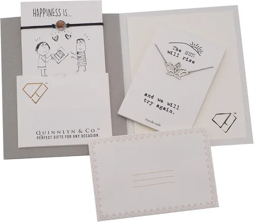 Vista 8 de QUINNLYN & CO. Phoenix Om - Collar con colgante de flor de loto, regalos hechos a mano para mujeres con cita inspiradora en tarjeta de felicitación