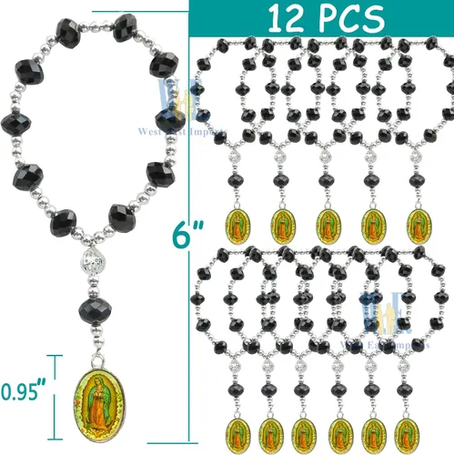Vista 2 de Pulsera religiosa de cristal, 12 pulseras de Nuestra Señora de Guadalupe para Primera Comunión Bautizo Favor