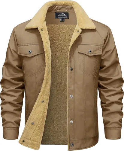 Vista 10 de MAGCOMSEN - Chaquetas de invierno para hombre, gruesas, con forro polar térmico, chaquetas forradas de algodón cálido tipo sherpa, con múltiples