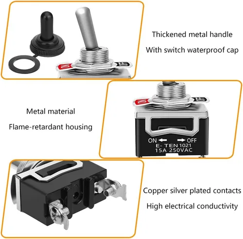 Vista 4 de 2 piezas de interruptor basculante 12V SPST de encendido/apagado impermeable para uso marino, interruptor de un polo de 15A 250V CA de metal sólido