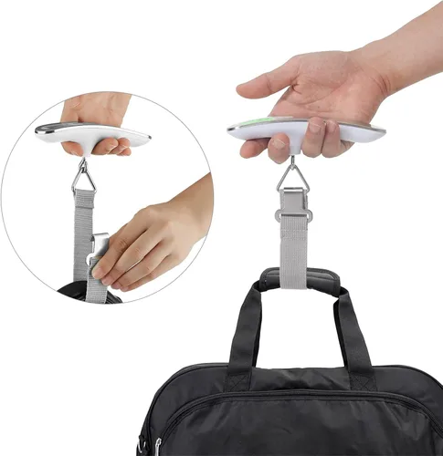 Vista 6 de Mycket Báscula de equipaje digital portátil, báscula electrónica para maleta, báscula para colgar, báscula de pesaje de equipaje, 110 libras