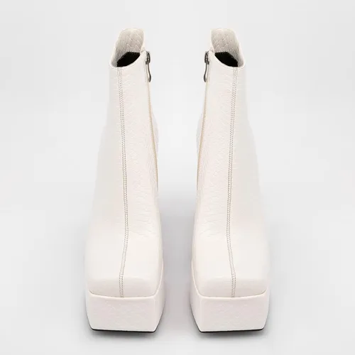 Vista 4 de VOMIRA Botas de plataforma para mujer punta cuadrada tacón alto con cremallera lateral punk cosplay vestido corto