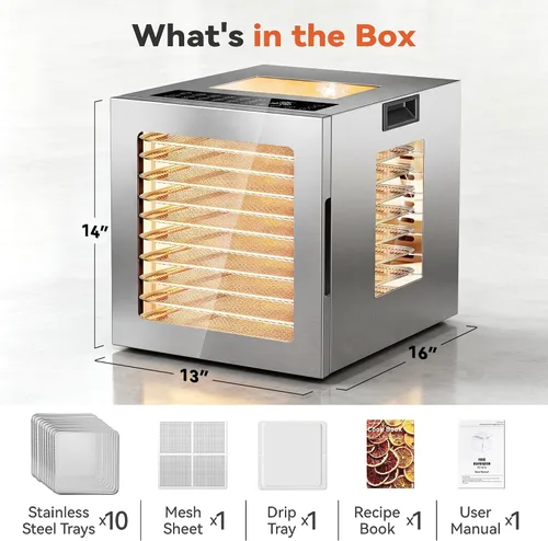 Vista 7 de Deshidratador de alimentos 10 bandejas de acero inoxidable máquina Bandejas plateadas-10