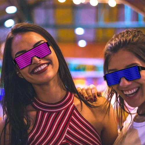 Vista 6 de Gafas LED dinámicas que brillan con luz LED recargable por USB, con luz intermitente de neón, 11 patrones, gafas luminosas