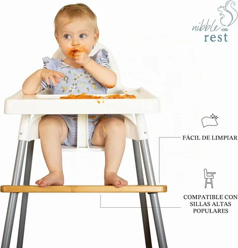 Vista 6 de Nibble and Rest Woodsi Footsi - Reposapiés para silla alta IKEA Antilop, reposapiés de madera de bambú, altura ajustable, accesorios para silla