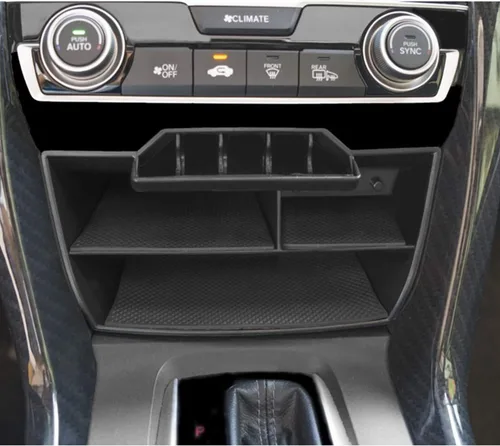 Vista 5 de Caddy impermeable de plástico ABS para Honda Civic Sedan 10ª generación, caja de consola central, bandejas para monedas, organizador con cable