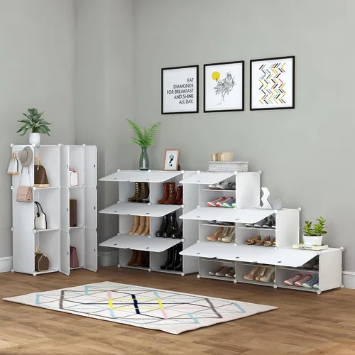 Vista 7 de HOMIDEC Zapatero de 4 niveles para almacenamiento de 16 pares de zapatos, estantes de plástico para zapatos, organizador para armario, pasillo