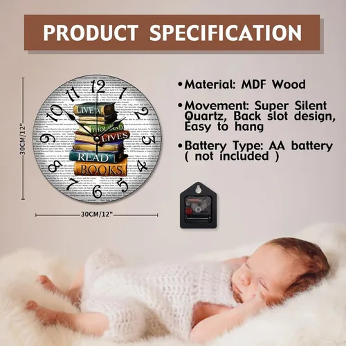 Vista 20 de Reloj de pared de guitarra acústica con aspecto de madera natural, reloj de madera rústico y elegante, 10 silenciosos, sin tictac, de cuarzo