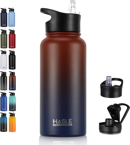 Vista 45 de HASLE OUTFITTERS Botella de agua aislada de 22 onzas, botella de agua de acero inoxidable de doble pared de boca ancha con tapa de popote y tapa