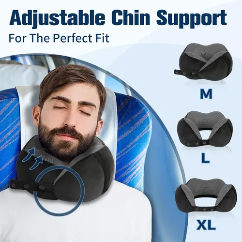 Vista 2 de Cirorld - Almohada de cuello para viajes, almohadas de viaje para aviones, 100% espuma viscoelástica para cuello, almohada de vuelo ajustable