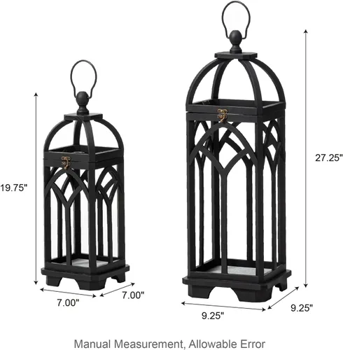 Vista 5 de Glitzhome Faroles decorativos de madera para velas, faroles con marco de madera para ventana de iglesia, para boda, chimenea, entrada, hogar, patio