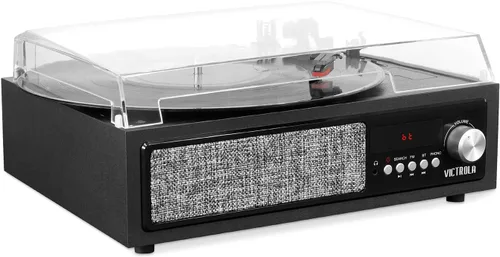 Vista 2 de Victrola Tocadiscos Bluetooth 3 en 1 con altavoces integrados y tocadiscos de 3 velocidades, negro (VTA-67)