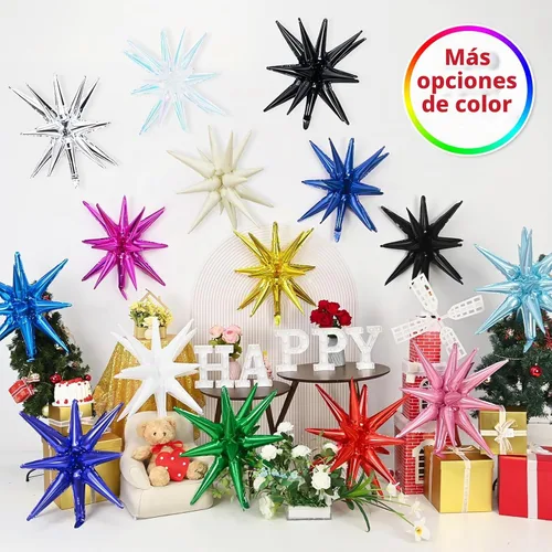 Vista 8 de 9 piezas de globos de estrella beige, grandes globos de papel de aluminio en forma de estrella en explosión, globos de Mylar en punta color crema