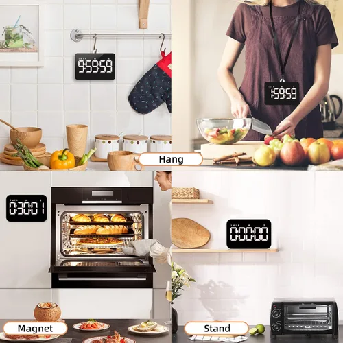 Vista 5 de Temporizador Digital Recargable de Cocina para Cocinar, Temporizadores Magnéticos con Cuenta Regresiva/Progresiva, Temporizador para Niños