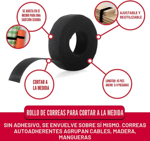 Vista 2 de Correas de velcro resistentes cortadas a la longitud 13,7 m x 1,9 cm Rollo autoadhesivo de una envoltura de doble cara Lazos de agrupación que