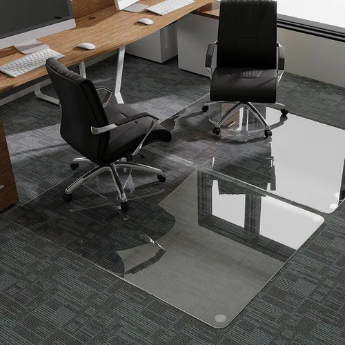 Vista 7 de GLSLAND Tapete de vidrio templado de 47 x 32 pulgadas para silla, protector de suelo resistente para alfombras y suelos duros, resistente a