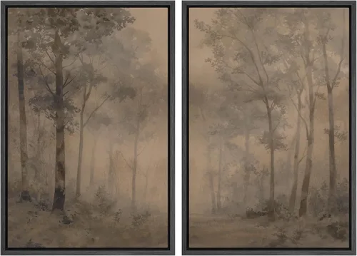 Vista 84 de SIGNWIN Lienzo enmarcado para pared, juego de arte con anillos de árbol de bosque grunge en blanco y negro, ilustraciones de naturaleza silvestre