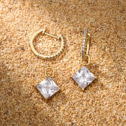 Vista 2 de Aretes colgantes chapados en oro amarillo de 14 quilates, aretes de madreperla para mujeres y niñas, aretes colgantes de ópalo de moda con postes