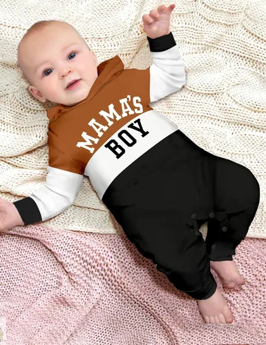 Vista 3 de Ropa de bebé niño, ropa de bebé con estampado de letras de manga larga con capucha para bebé niño