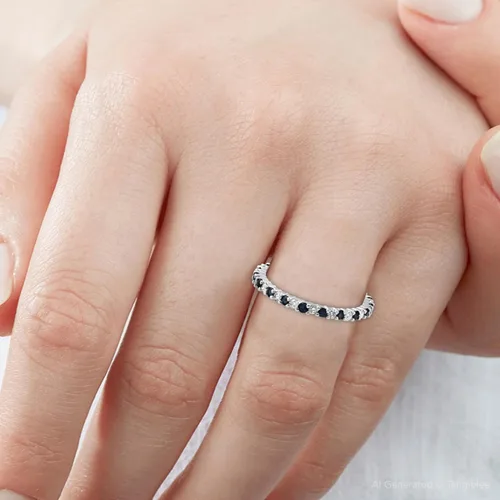 Vista 5 de Anillo de eternidad apilable con diamantes de zafiro azul de 12 quilates, oro blanco de 14 quilates