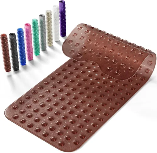 Vista 8 de Alfombrilla antideslizante para bañera, extra grande de 39x16 pulgadas con agujeros de drenaje y ventosas, lavable a máquina, color negro