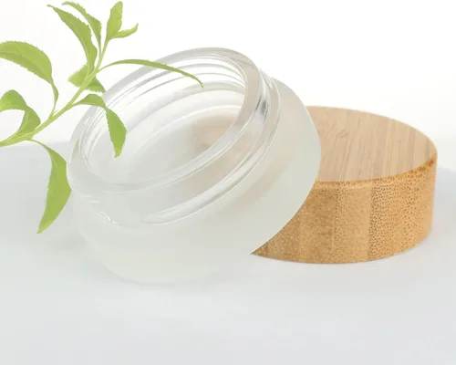Vista 7 de COSIDEA 18 frascos vacíos de vidrio transparente redondos de 1.7 onzas fluidas con tapas de bambú, tarro de crema de madera, recipientes de viaje