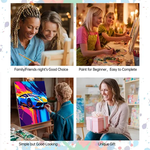 Vista 6 de Aihonmin Paquete de 6 pinturas por números para adultos, amantes de los automóviles, kit de pintura por números, sobre lienzo para principiantes