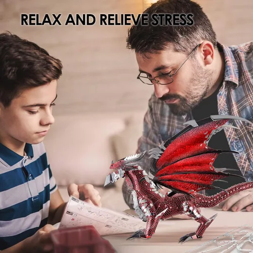 Vista 4 de Piececool Kits de construcción de modelo de metal 3D del Rey Dragón Negro con juego de herramientas DIY, rompecabezas 3D de metal desafiantes
