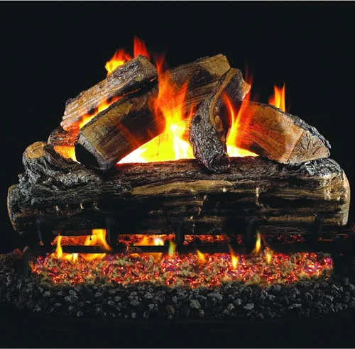 Vista 5 de Peterson Real Fyre - Juego de troncos de roble dividido de 24 pulgadas con ventilado G45 quemador de llama doble, luz de fósforo (gas natural)