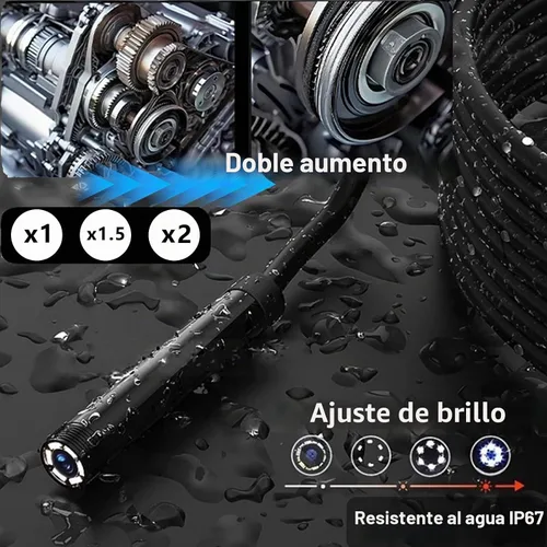 Vista 5 de Cámara Endoscopio JSE con Luz, Boroscopio Impermeable de 16.4FT 1920P HD, Cable Semi-Rígido, Cámara de Inspección Serpiente con 8 Luces LED