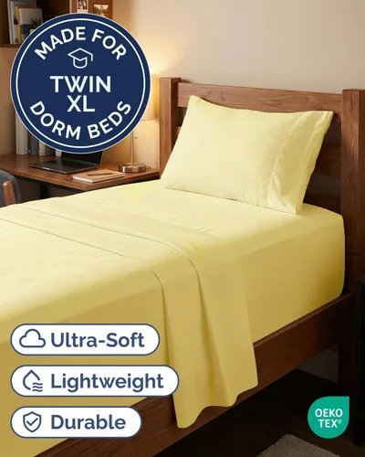Vista 442 de Extra Deep Twin XL Sheet Set - 3 Piece College Dorm Room - White 01-Blanco